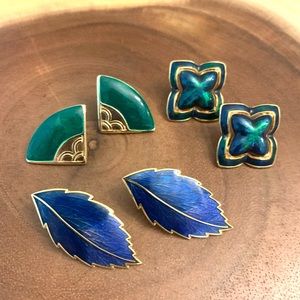 80's Gold Enamel earrings Set of three